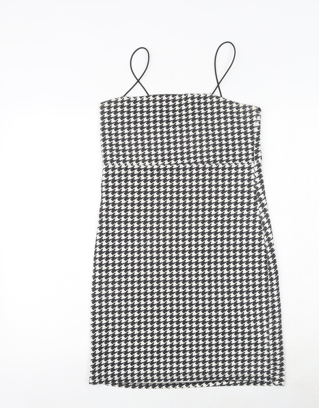 Missguided Womens Black Houndstooth Polyester Slip Dress Size 10 Square Neck Pullover