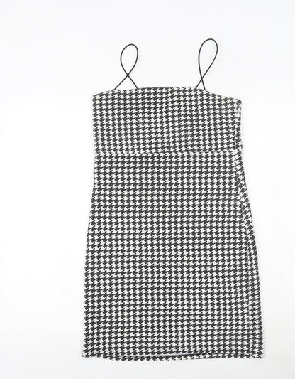 Missguided Womens Black Houndstooth Polyester Slip Dress Size 10 Square Neck Pullover