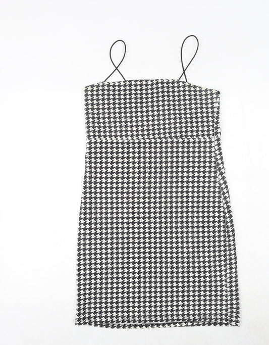 Missguided Womens Black Houndstooth Polyester Slip Dress Size 10 Square Neck Pullover