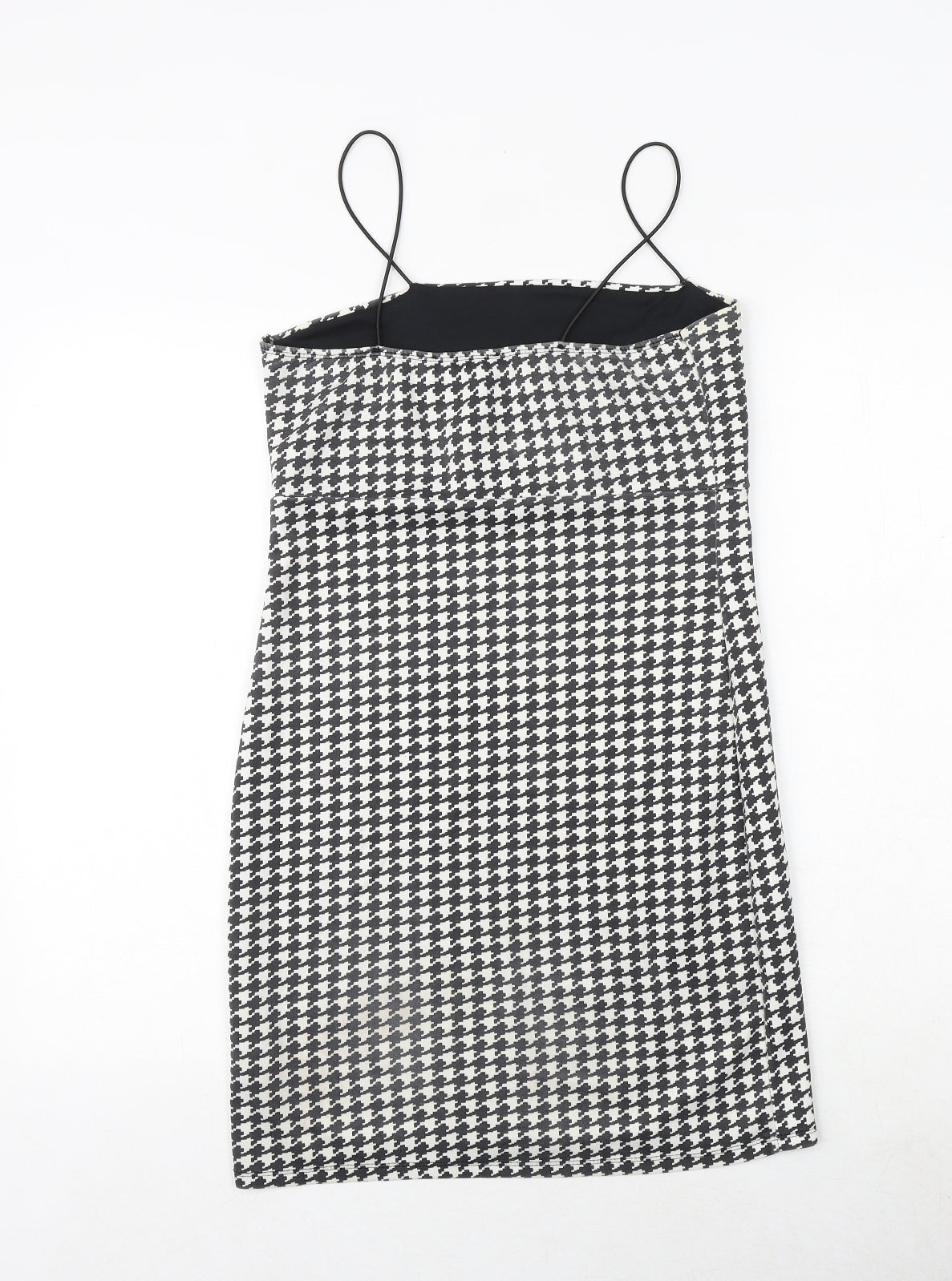Missguided Womens Black Houndstooth Polyester Slip Dress Size 10 Square Neck Pullover