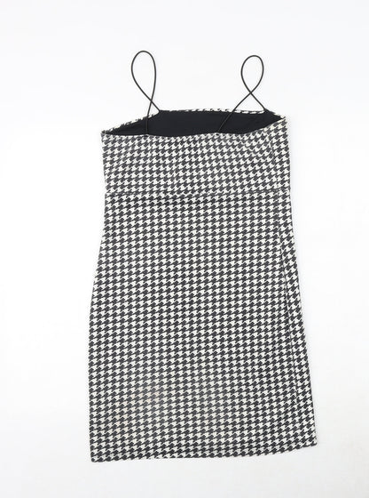 Missguided Womens Black Houndstooth Polyester Slip Dress Size 10 Square Neck Pullover