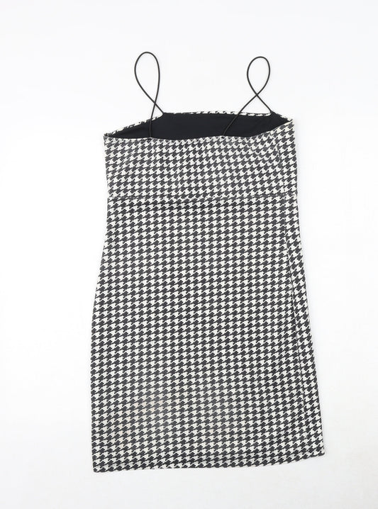 Missguided Womens Black Houndstooth Polyester Slip Dress Size 10 Square Neck Pullover