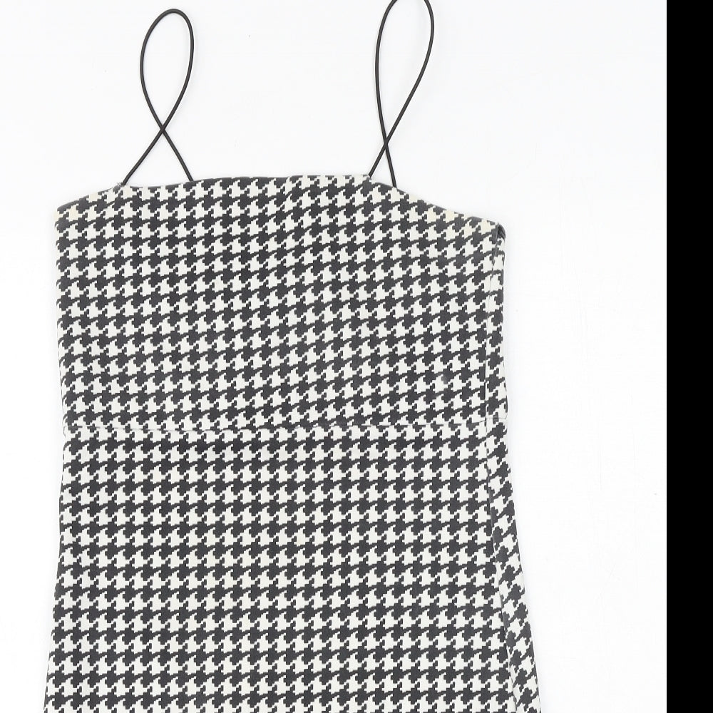Missguided Womens Black Houndstooth Polyester Slip Dress Size 10 Square Neck Pullover
