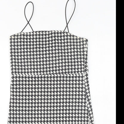 Missguided Womens Black Houndstooth Polyester Slip Dress Size 10 Square Neck Pullover