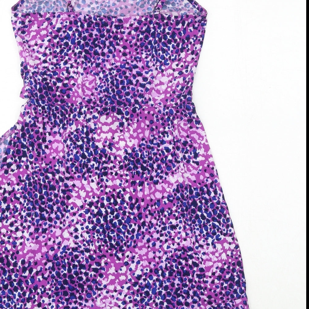 Be Beau Womens Purple Geometric Polyester Trapeze & Swing Size 10 V-Neck Pullover