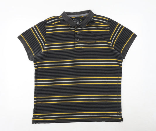 Debenhams Mens Grey Striped Cotton Polo Size L Collared Pullover