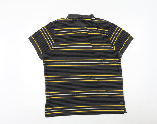 Debenhams Mens Grey Striped Cotton Polo Size L Collared Pullover