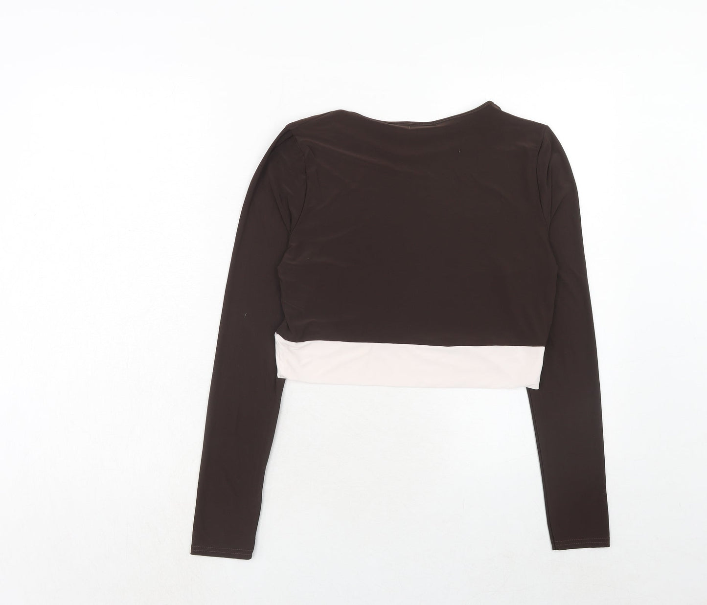 Boohoo Womens Brown Polyester Basic Blouse Size 14 Round Neck