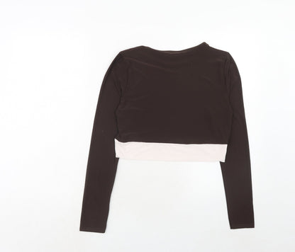 Boohoo Womens Brown Polyester Basic Blouse Size 14 Round Neck