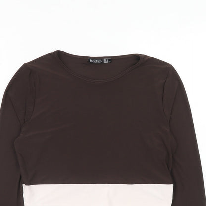 Boohoo Womens Brown Polyester Basic Blouse Size 14 Round Neck