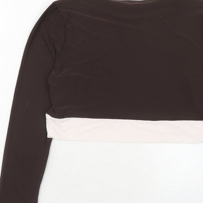 Boohoo Womens Brown Polyester Basic Blouse Size 14 Round Neck