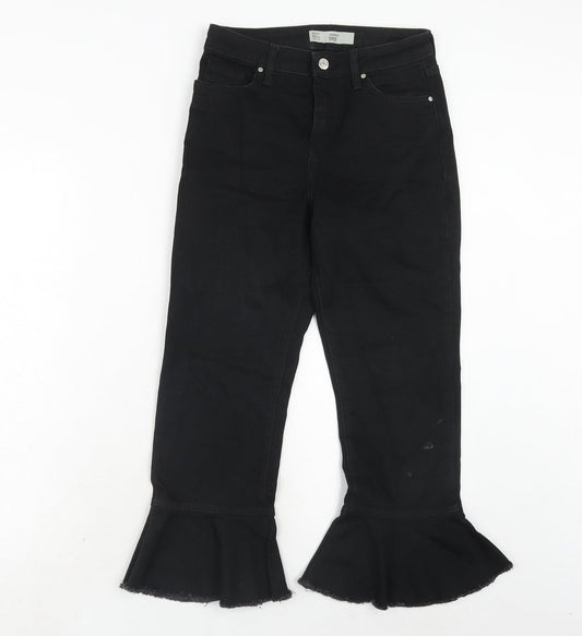 Topshop Womens Black Cotton Cropped Jeans Size 26 in Regular Zip