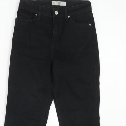 Topshop Womens Black Cotton Cropped Jeans Size 26 in Regular Zip