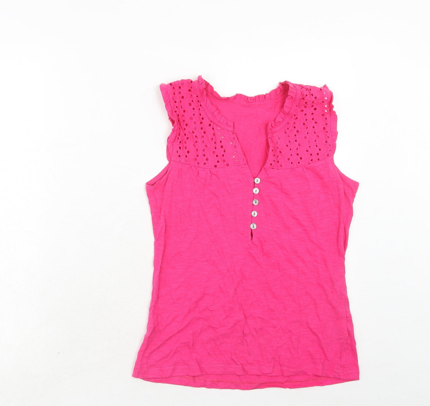 b.young Womens Pink Cotton Basic Blouse Size M V-Neck - Broderie Anglaise