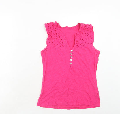 b.young Womens Pink Cotton Basic Blouse Size M V-Neck - Broderie Anglaise