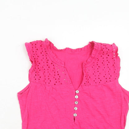 b.young Womens Pink Cotton Basic Blouse Size M V-Neck - Broderie Anglaise