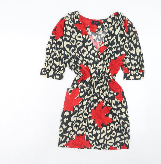 Motel Womens Red Geometric Viscose A-Line Size XS V-Neck Button