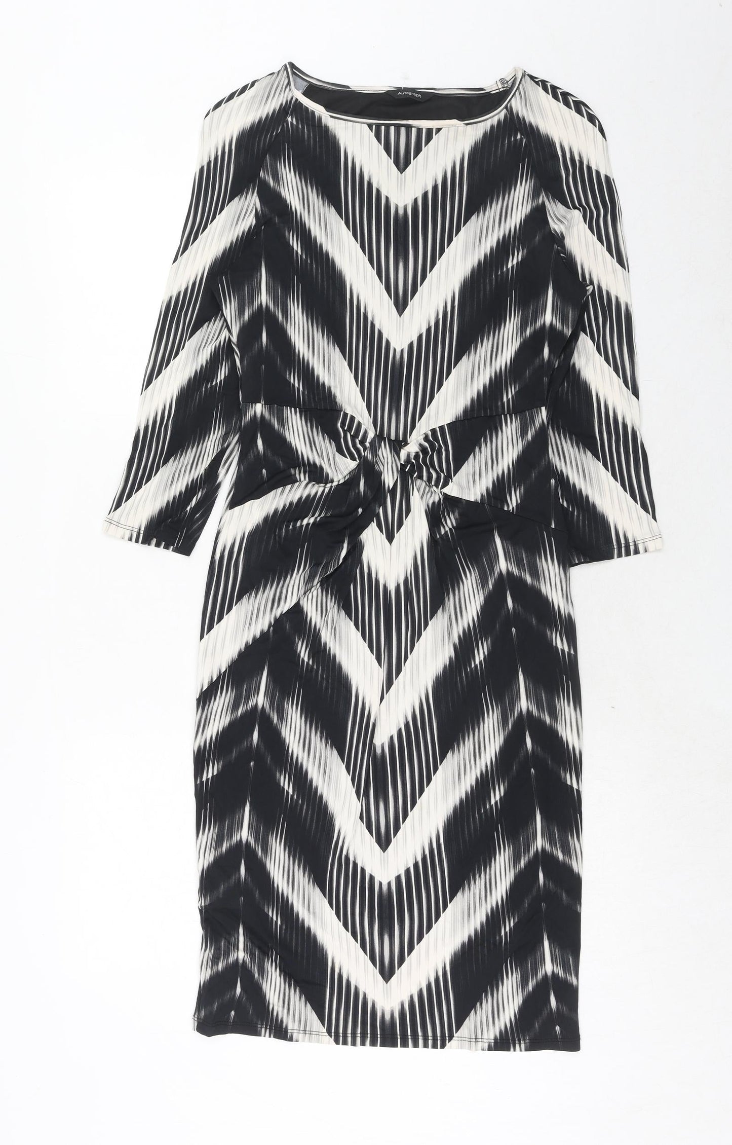 Autograph Womens Black Geometric Viscose A-Line Size 12 Round Neck Zip