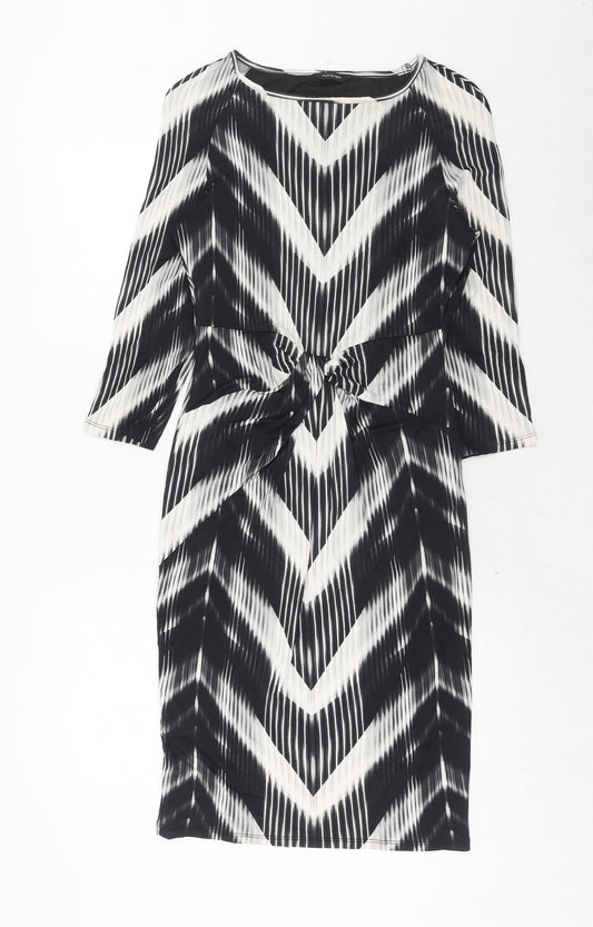 Autograph Womens Black Geometric Viscose A-Line Size 12 Round Neck Zip