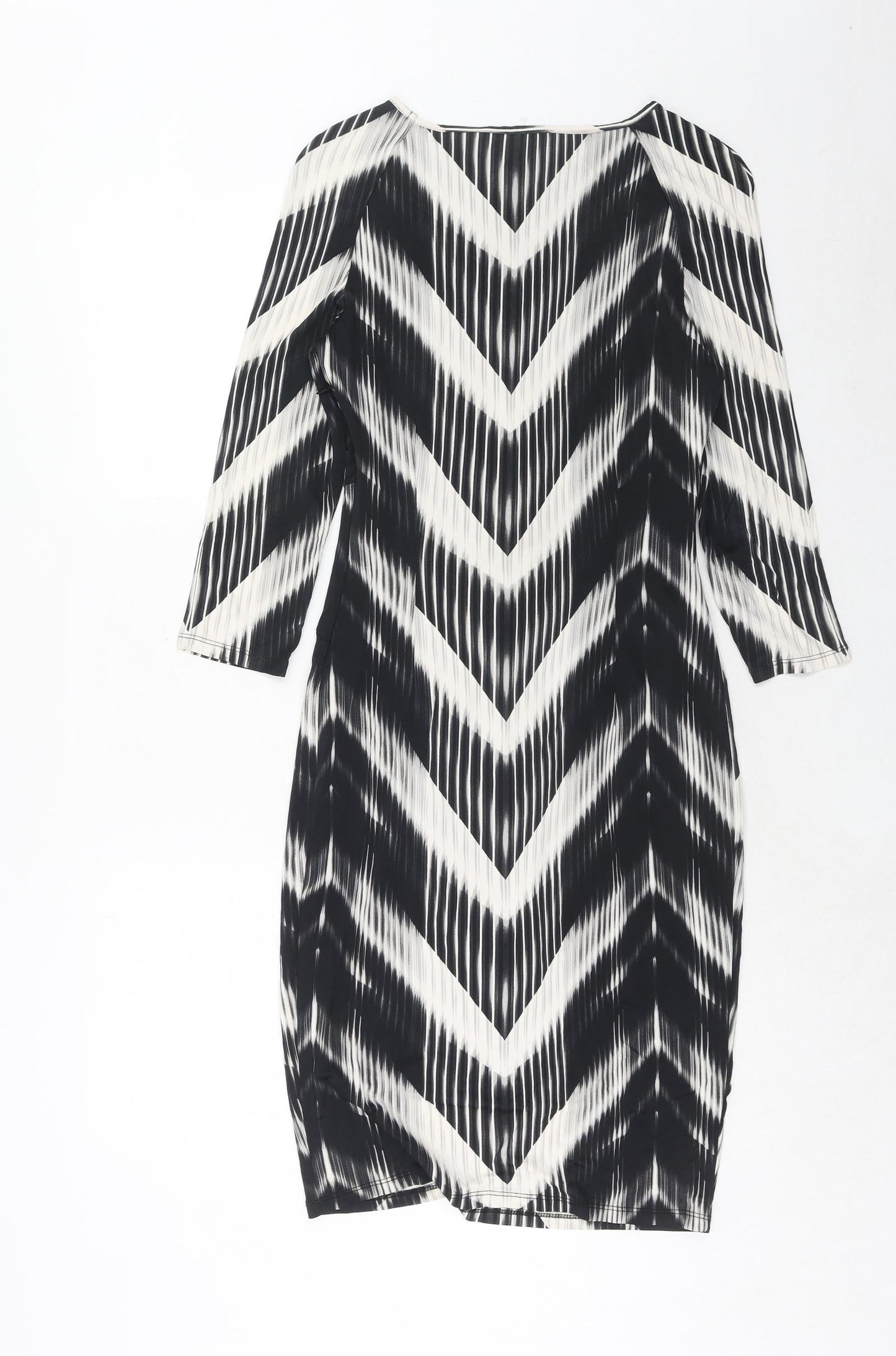 Autograph Womens Black Geometric Viscose A-Line Size 12 Round Neck Zip