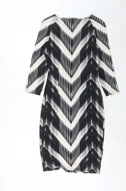 Autograph Womens Black Geometric Viscose A-Line Size 12 Round Neck Zip