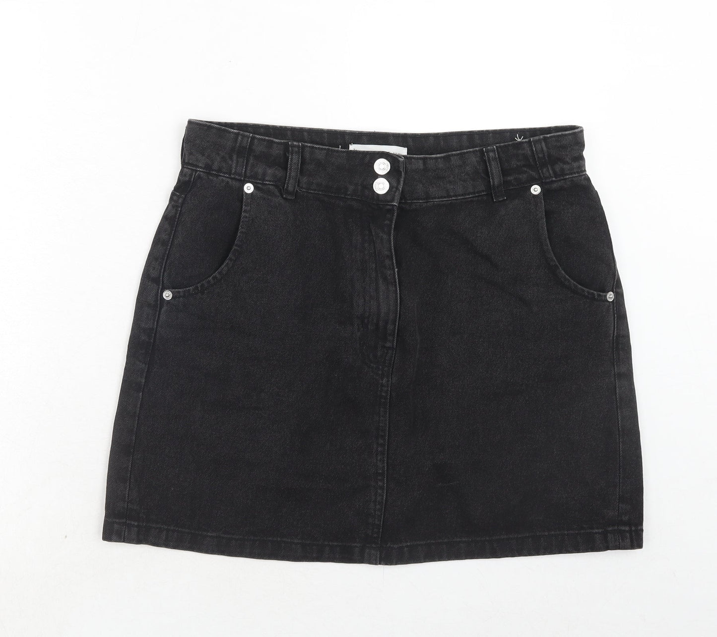 Mango Womens Black Cotton A-Line Skirt Size L Zip