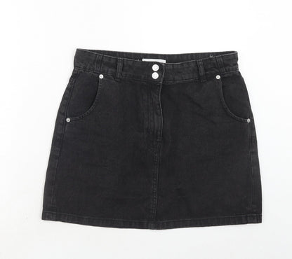 Mango Womens Black Cotton A-Line Skirt Size L Zip