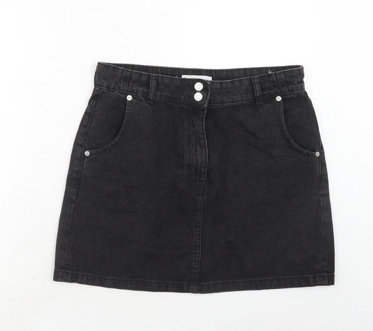 Mango Womens Black Cotton A-Line Skirt Size L Zip