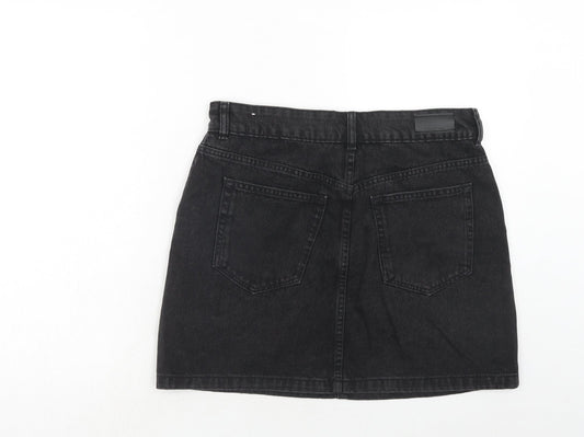 Mango Womens Black Cotton A-Line Skirt Size L Zip