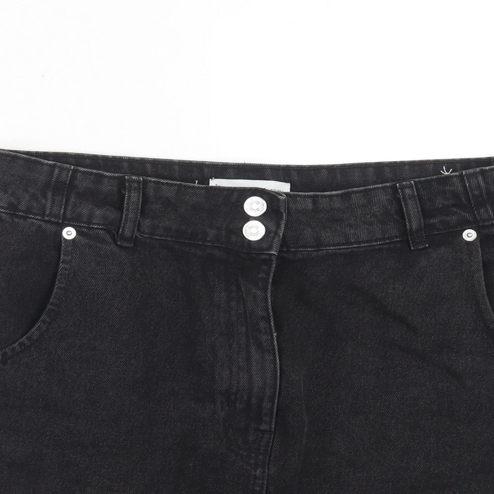 Mango Womens Black Cotton A-Line Skirt Size L Zip