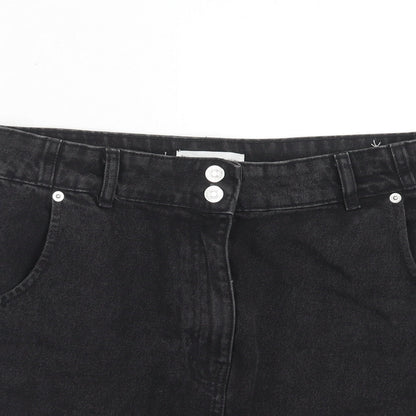 Mango Womens Black Cotton A-Line Skirt Size L Zip