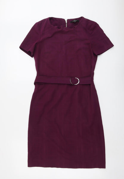 NEXT Womens Purple Polyester Shift Size 6 Round Neck Zip