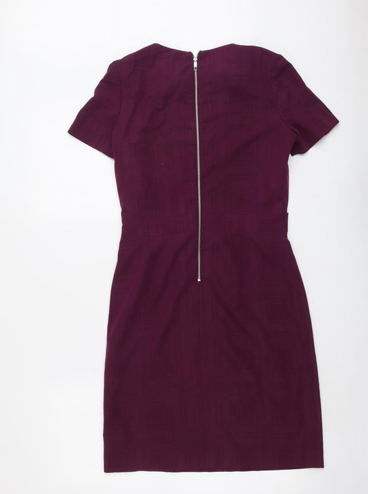 NEXT Womens Purple Polyester Shift Size 6 Round Neck Zip