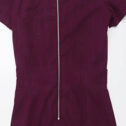 NEXT Womens Purple Polyester Shift Size 6 Round Neck Zip