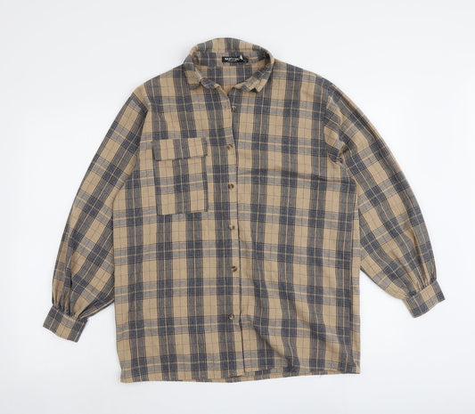 Nasty Gal Womens Beige Plaid Polyester Basic Button-Up Size 4 Collared