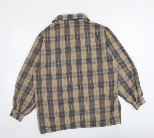 Nasty Gal Womens Beige Plaid Polyester Basic Button-Up Size 4 Collared