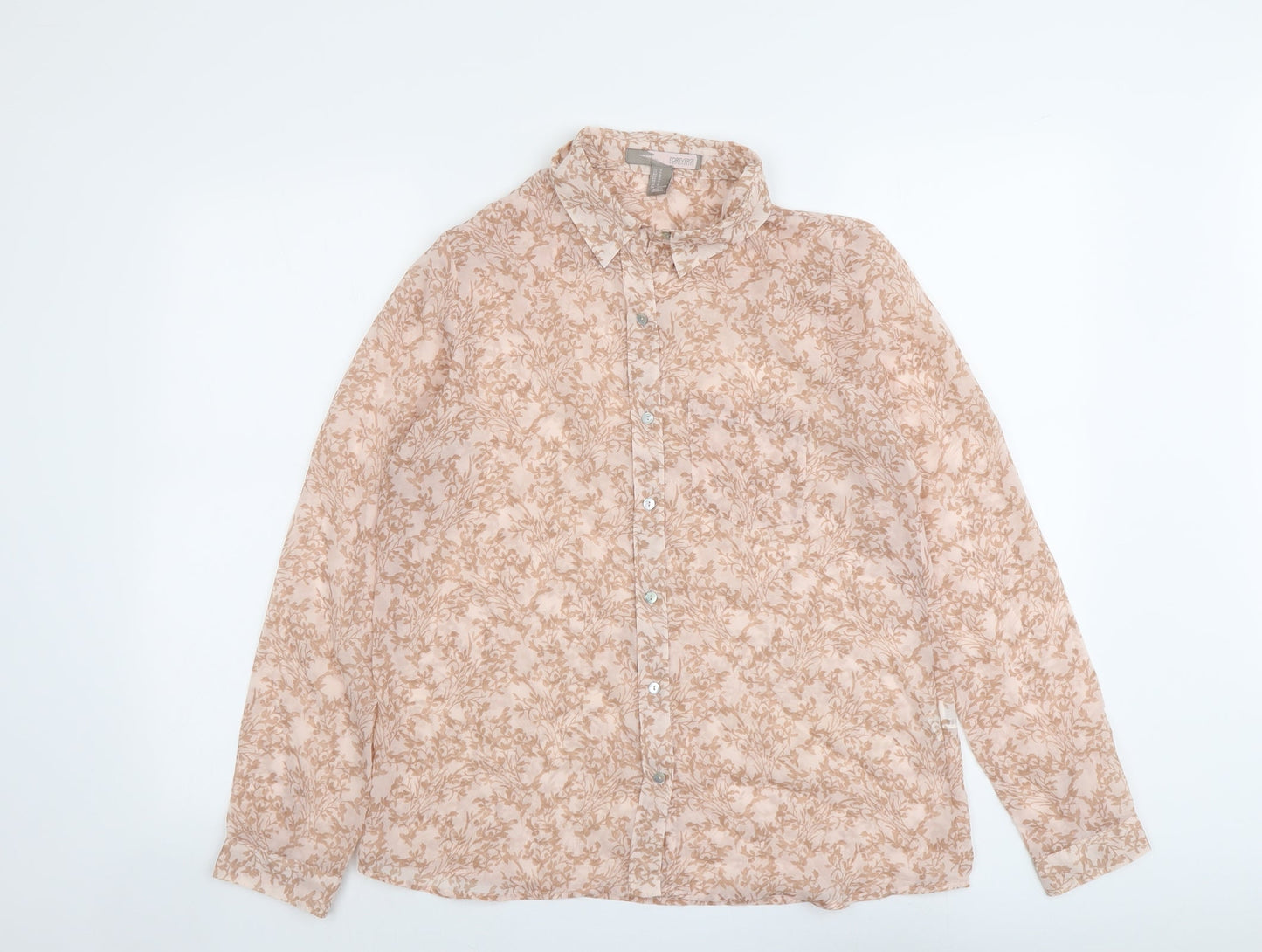 FOREVER 21 Womens Pink Geometric Polyester Basic Button-Up Size M Collared