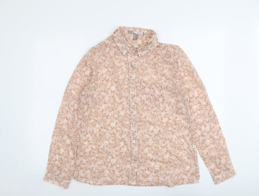 FOREVER 21 Womens Pink Geometric Polyester Basic Button-Up Size M Collared