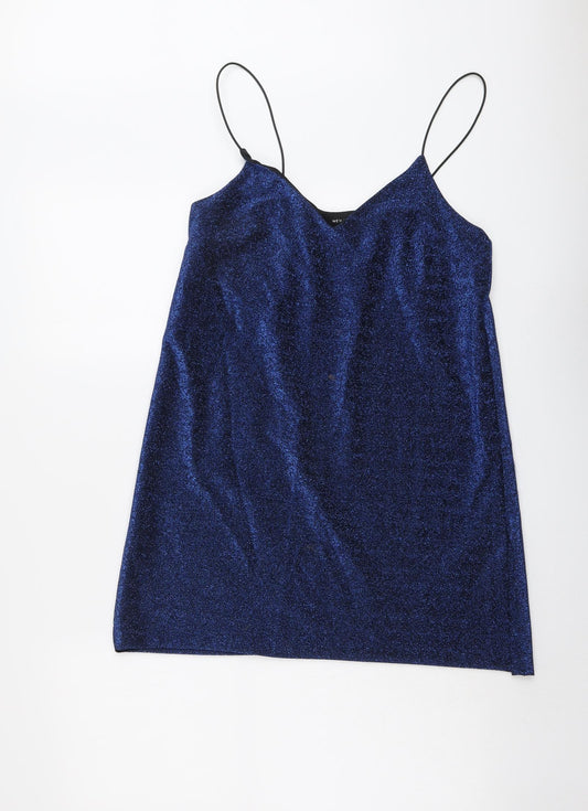 New Look Womens Blue Polyester Slip Dress Size 10 V-Neck Pullover