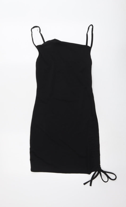 PRETTYLITTLETHING Womens Black Polyester Slip Dress Size 4 Cowl Neck Pullover
