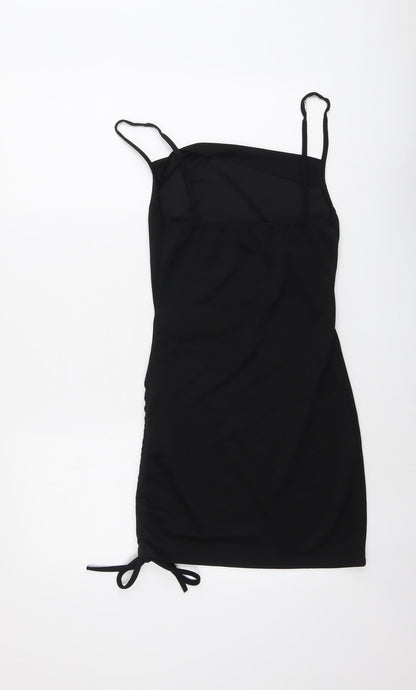 PRETTYLITTLETHING Womens Black Polyester Slip Dress Size 4 Cowl Neck Pullover