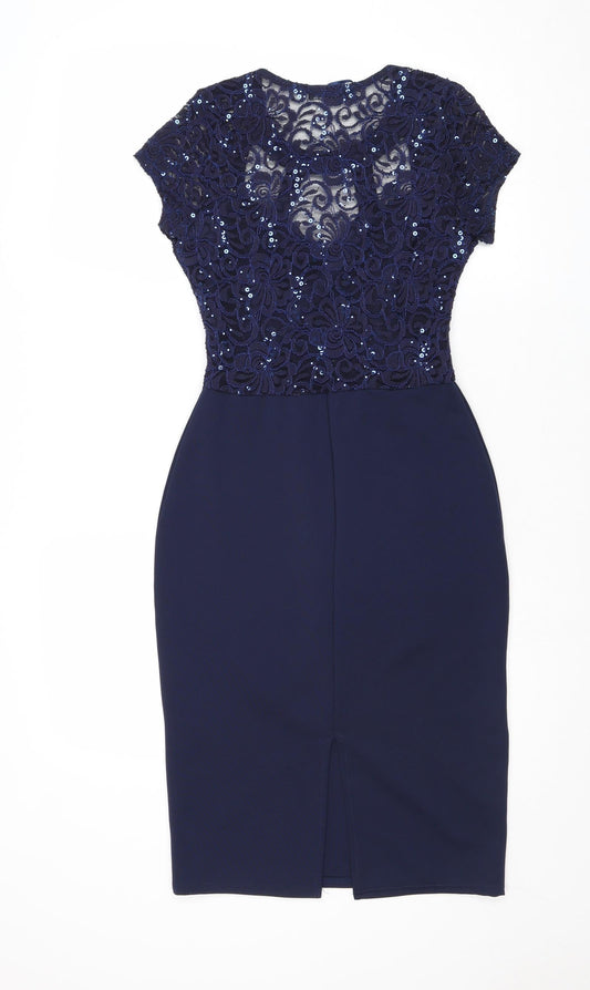 Quiz Womens Blue Nylon Shift Size 10 Round Neck Pullover - Lace Details