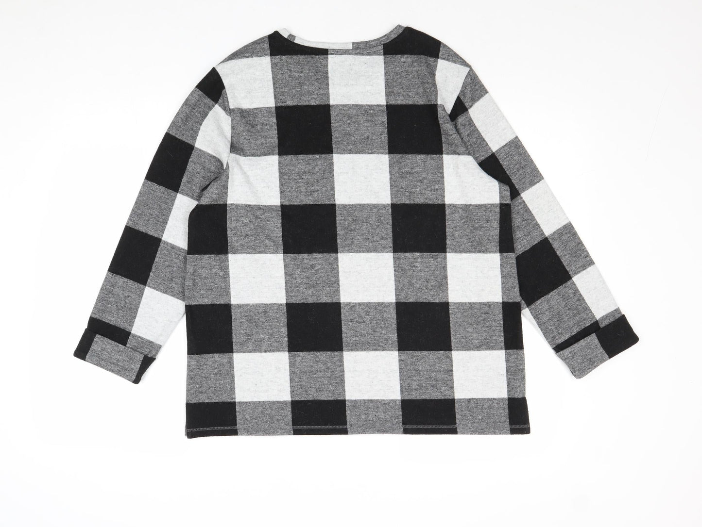 Indigo Womens Black Round Neck Check Polyester Pullover Jumper Size 14