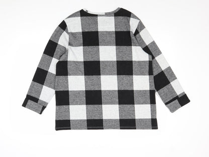 Indigo Womens Black Round Neck Check Polyester Pullover Jumper Size 14