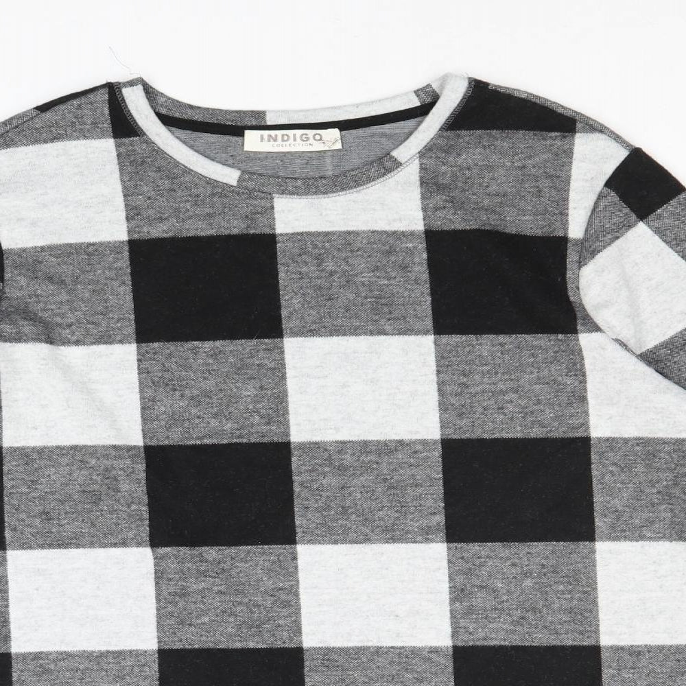 Indigo Womens Black Round Neck Check Polyester Pullover Jumper Size 14