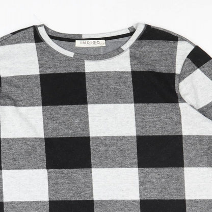 Indigo Womens Black Round Neck Check Polyester Pullover Jumper Size 14