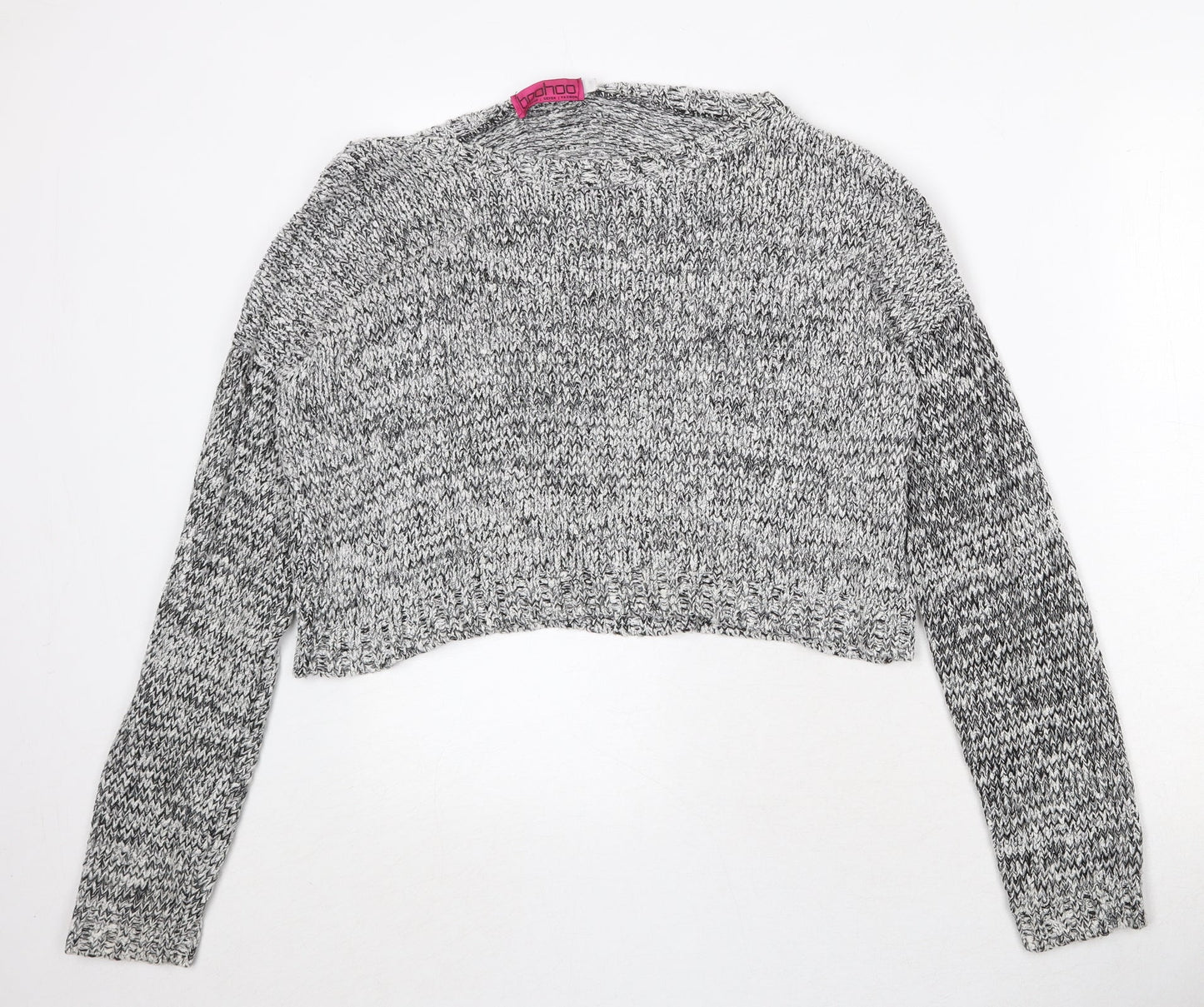 Boohoo Womens Grey Round Neck Geometric Acrylic Pullover Jumper Size S - Size S/M