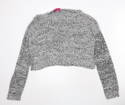 Boohoo Womens Grey Round Neck Geometric Acrylic Pullover Jumper Size S - Size S/M