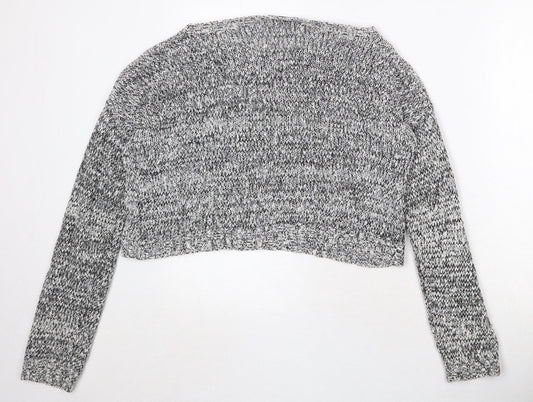 Boohoo Womens Grey Round Neck Geometric Acrylic Pullover Jumper Size S - Size S/M