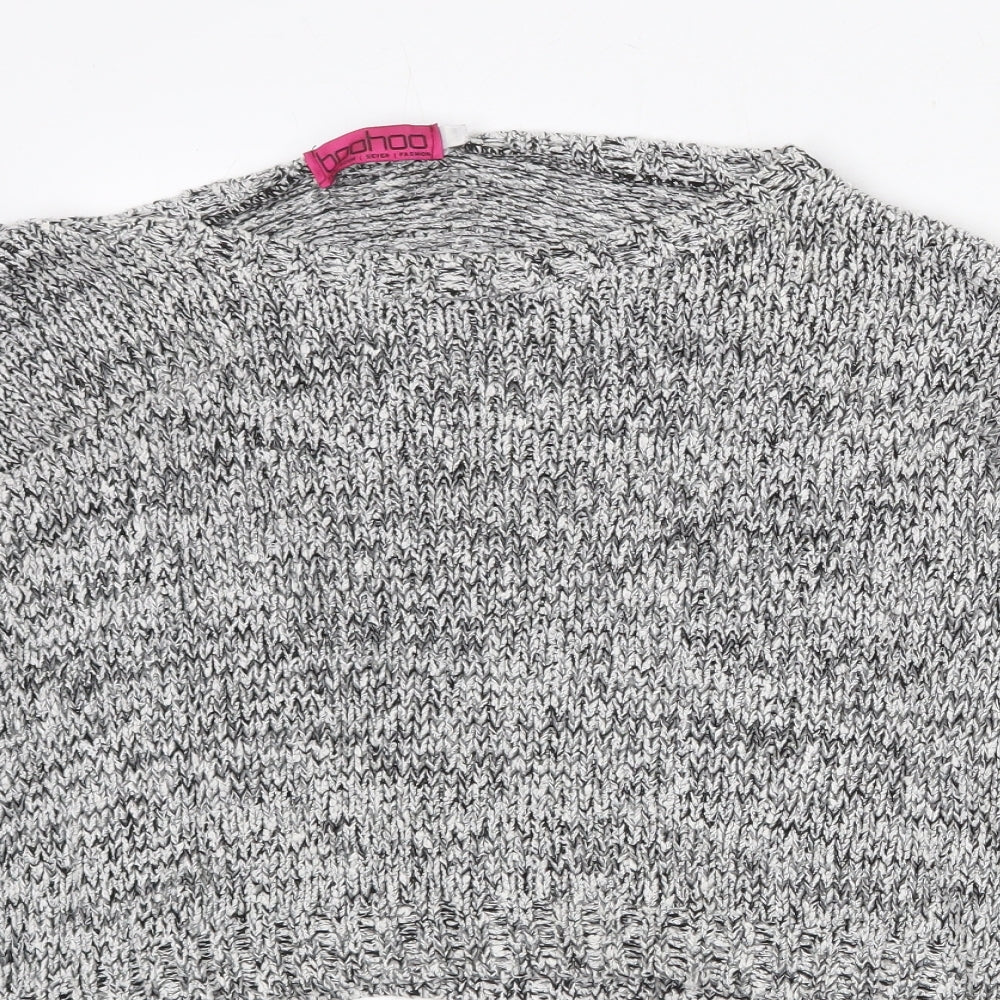 Boohoo Womens Grey Round Neck Geometric Acrylic Pullover Jumper Size S - Size S/M